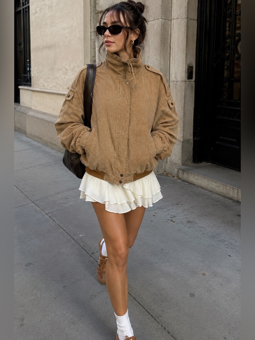188 West Vintage Tan Suede Leather Bomber Jacket M Safari Utility